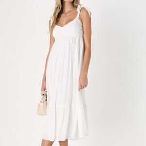 Lulus Romantic In Rome White Tie-strap Empire Waist Midi Dress - Size S